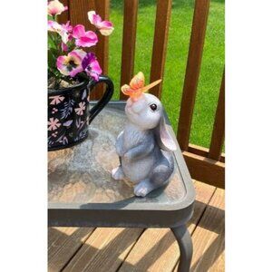 Garden Statue Outdoor Decor-Rabbit with Solar Butterfly Changing Lights